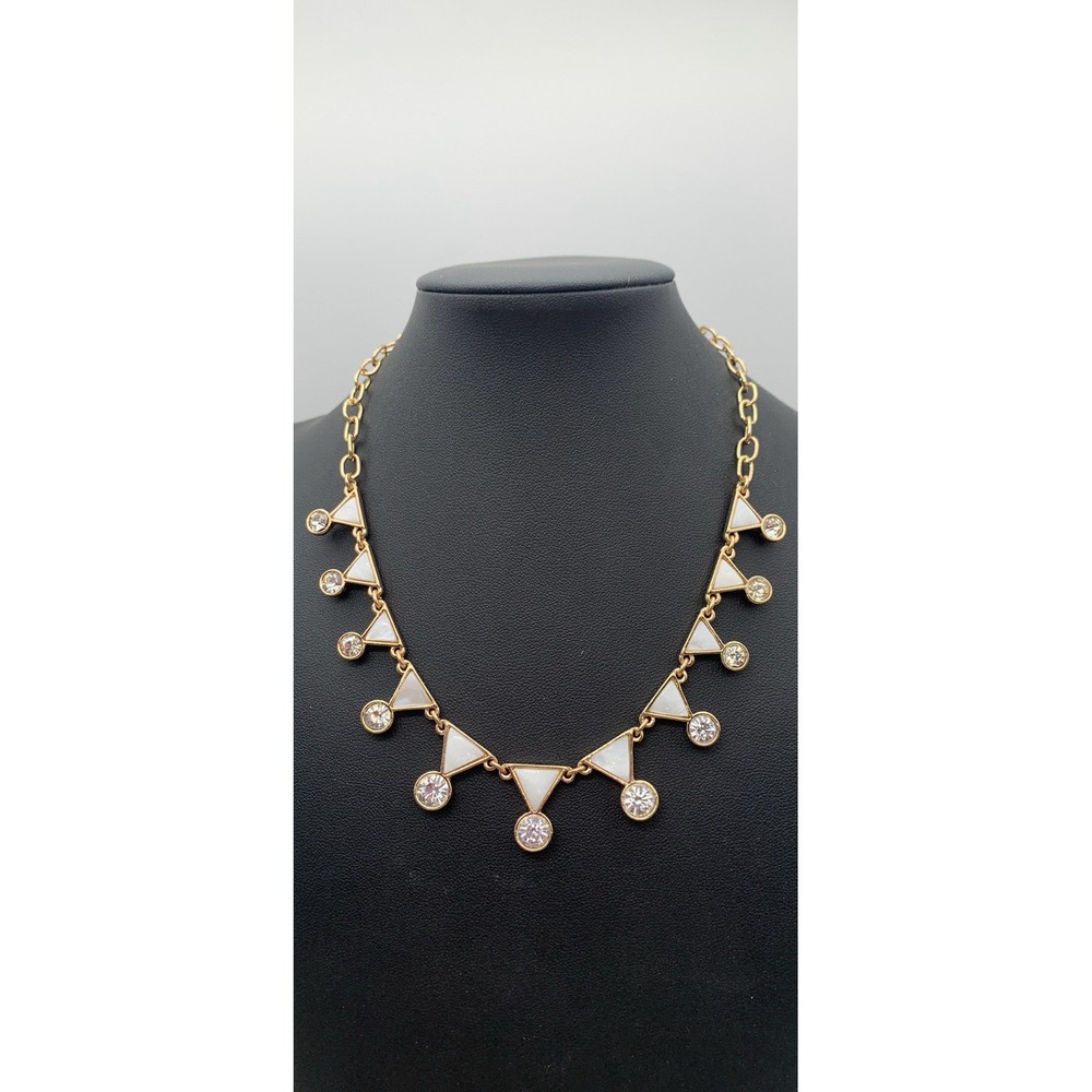 Premier Designs Set Sail Gold Tone Mother of Pearl and Crystal Necklace 14-16"